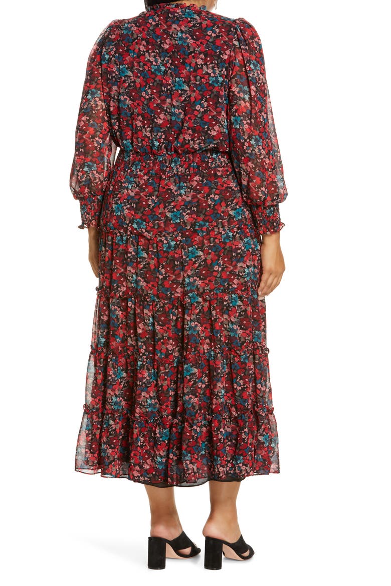 Autumn Floral Print Tiered Long Sleeve Maxi Dress, Alternate, color, CHERRY RED