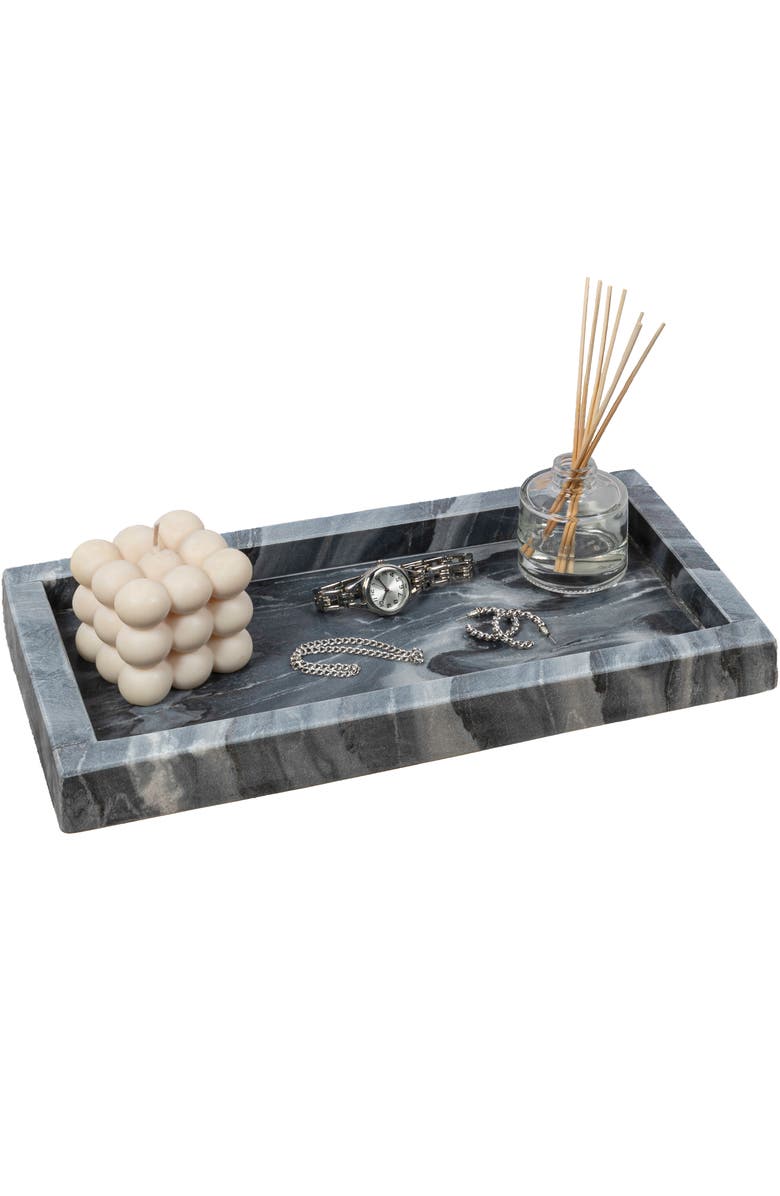 HAPPIMESS Luxe Stone Classic Minimalist Rectangular Marble Bathroom Countertop Tray, Main, color, Black Marble