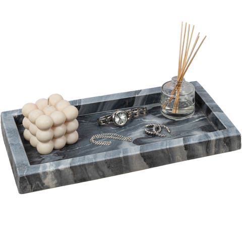 Luxe Stone Classic Minimalist Rectangular Marble Bathroom Countertop Tray