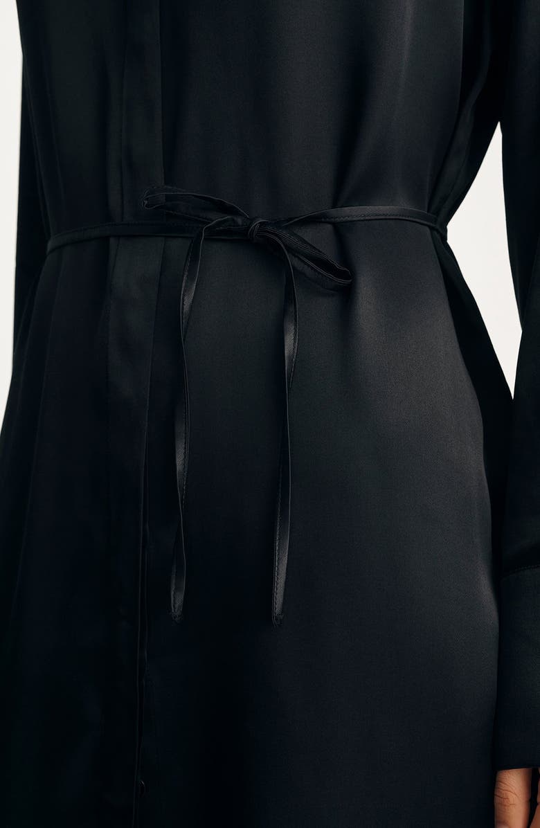 Mavi Jeans Tie Waist Long Sleeve Satin Shirtdress, Alternate, color, Black