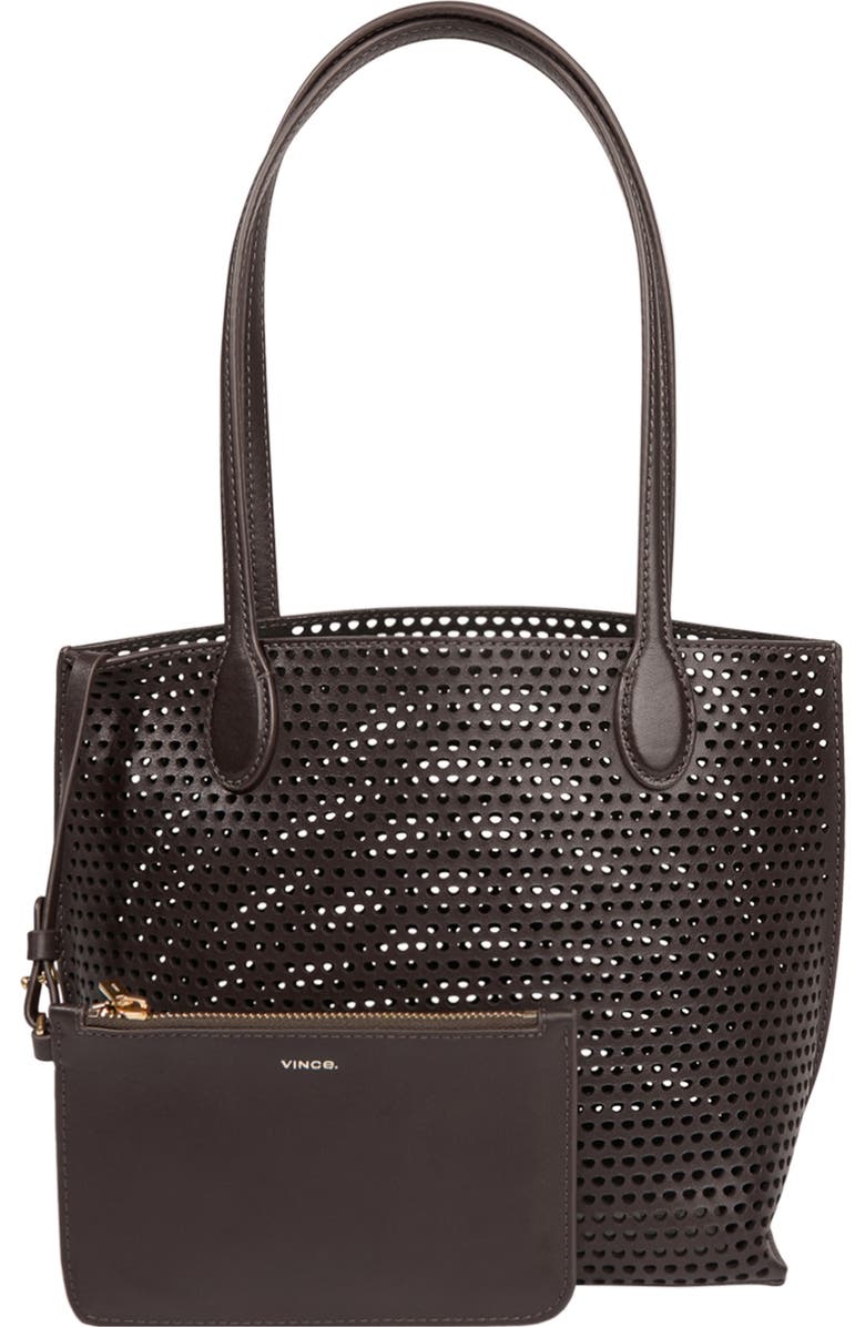 Vince Small Athene Perforated Nappa Leather Tote, Main, color, Cacao