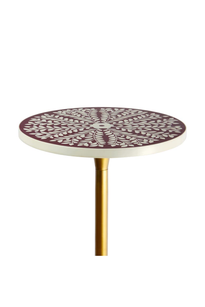 Nysha Bohemian Round Aluminum Tulip Pedestal End Table, Botanical Patterned Top Base - Decorative Accent Drink Side Table, Alternate, color, Purple