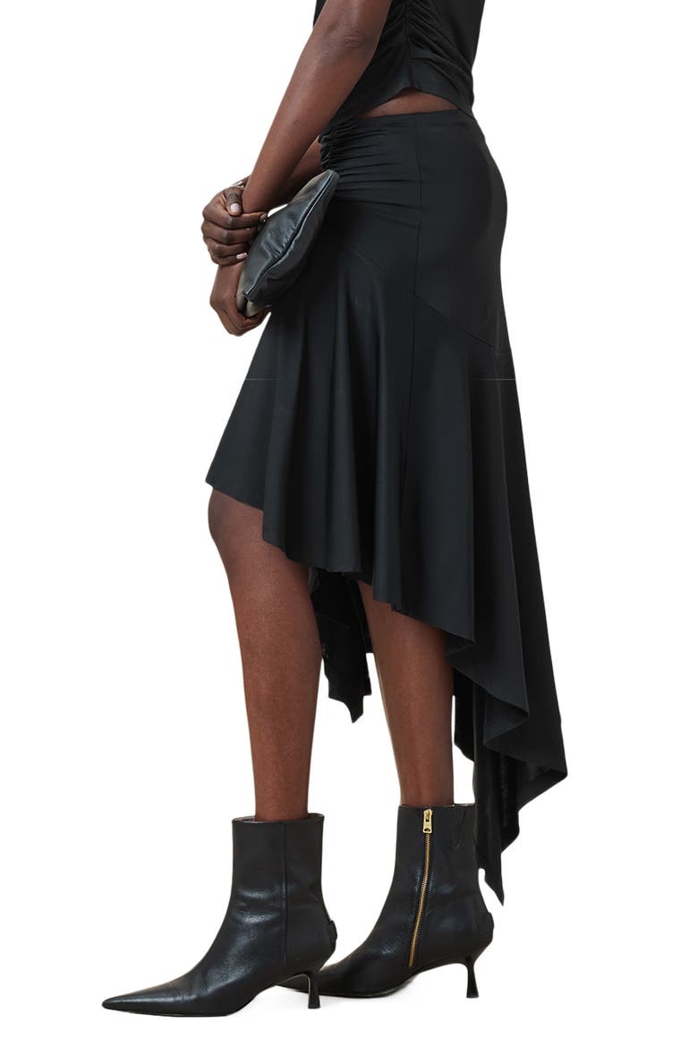 Annalie Asymmetric Ruched Midi Skirt, Alternate, color, BLACK