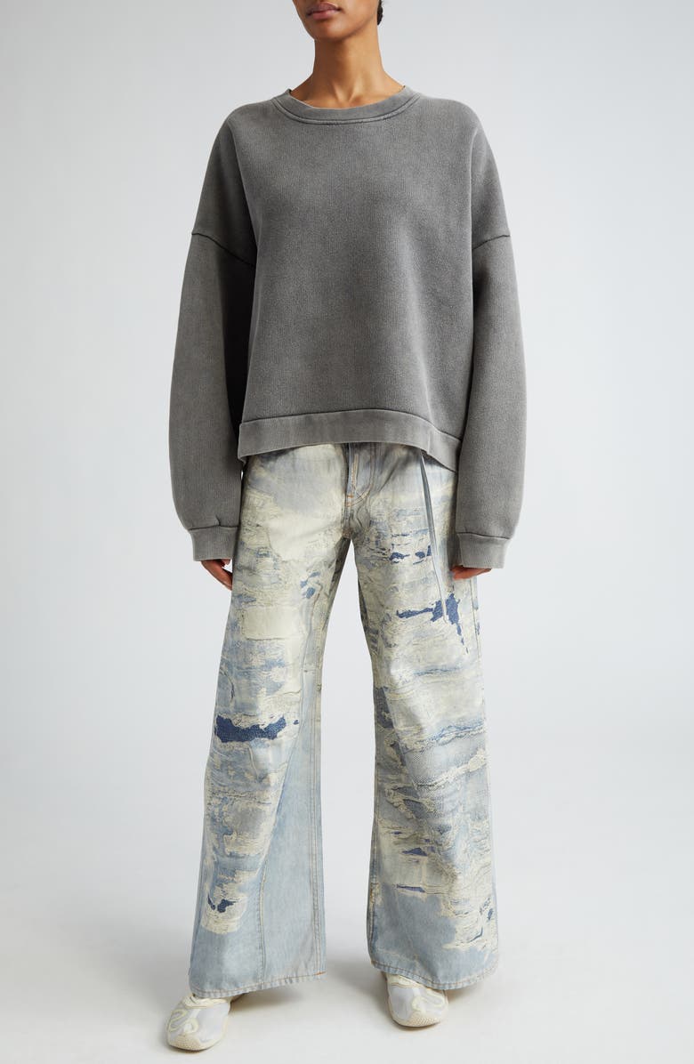 Acne Studios Fester Logo Patch Oversize Cotton Sweatshirt, Alternate, color, Faded Black