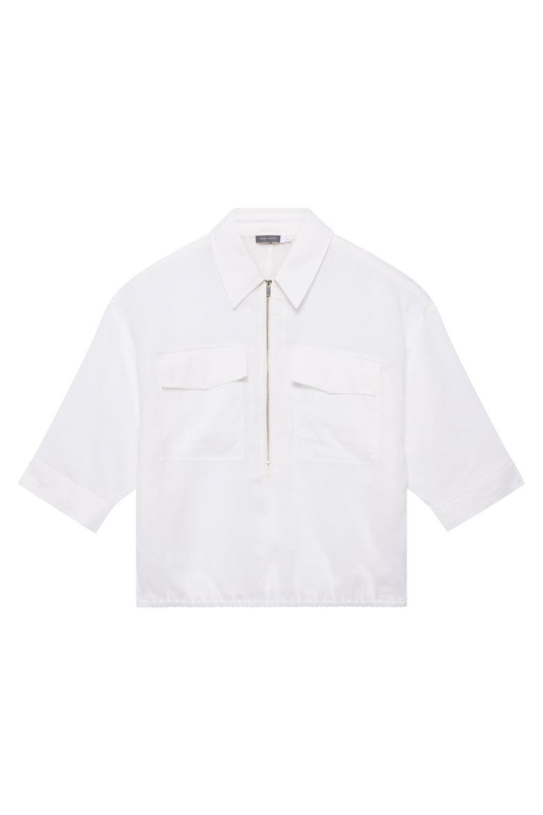 Ramie Zip Bomber Blouse, Alternate, color, Ivory