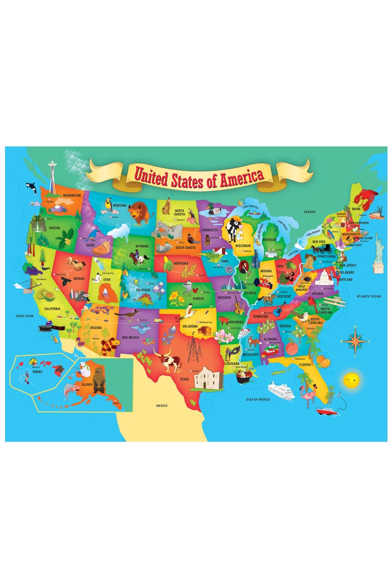 Explorer USA Map 60 Piece Jigsaw Puzzle, Alternate, color, Multicolor