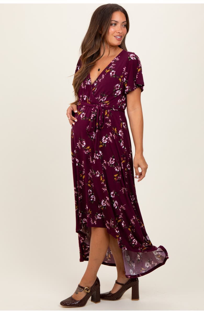 PinkBlush Floral Short Sleeve Wrap Hi-Low Maxi Dress, Alternate, color, 