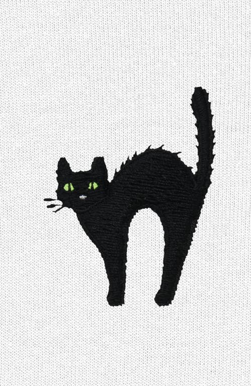 Dalix Black Cat Cropped Fleece Hoodie In White