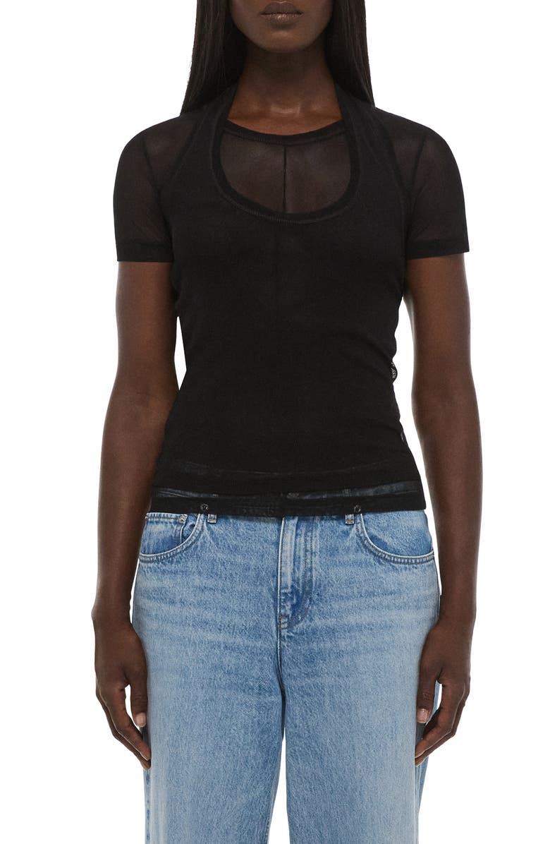 Helmut Lang Layered Mesh Top, Main, color, Black