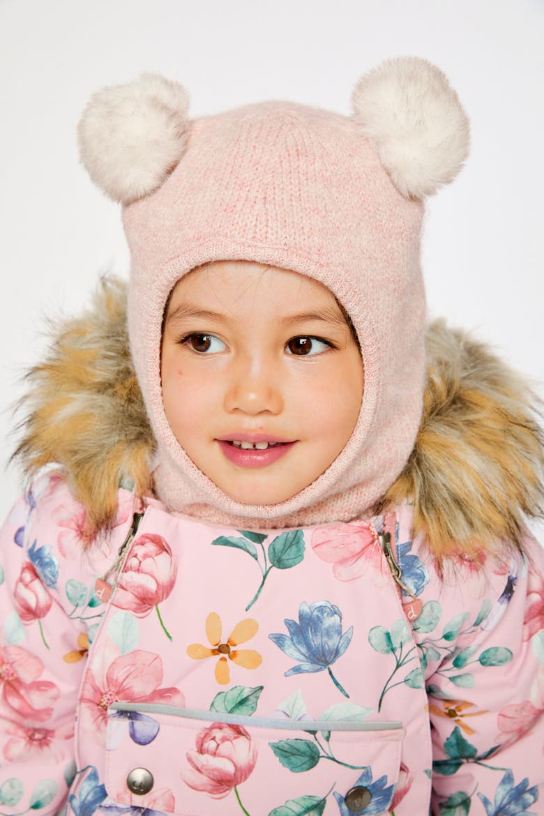 Girl Knit Bear Ear Fleece Lined Balaclava, Alternate, color, Pale Dusty Pink