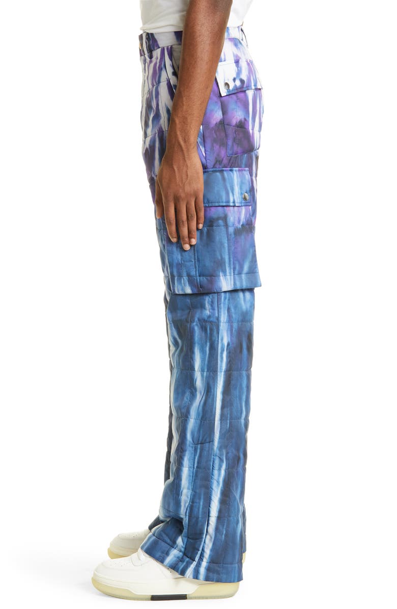 AMIRI Tie Dye Quilted Nylon Flare Leg Cargo Pants, Alternate, color, 