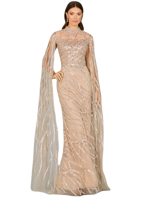 High Neck Gown with Long Cape Sleeves
