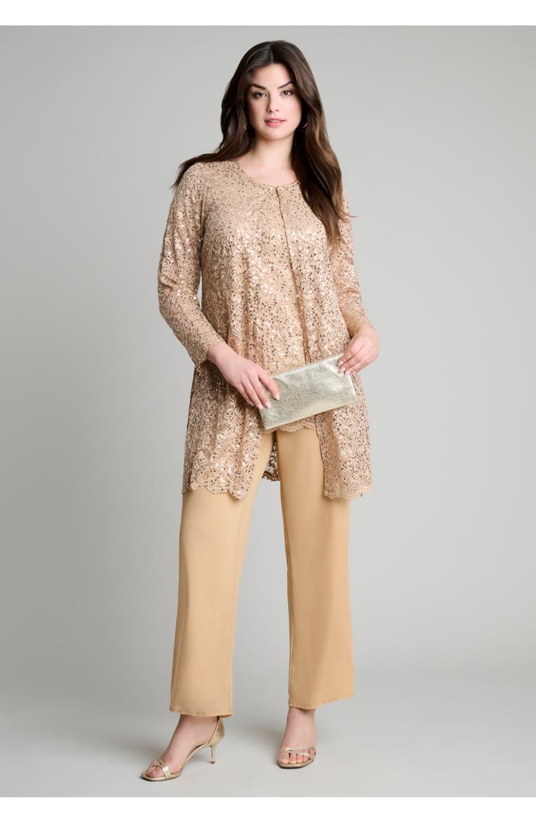 Roaman's Plus-Size 3 Piece Allover Sequin Lace Jacket and Tank Pant Set, Alternate, color, Black