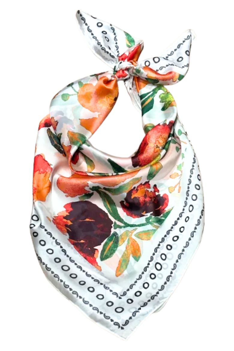 Floral Satin Scarf, Alternate, color, WHITE