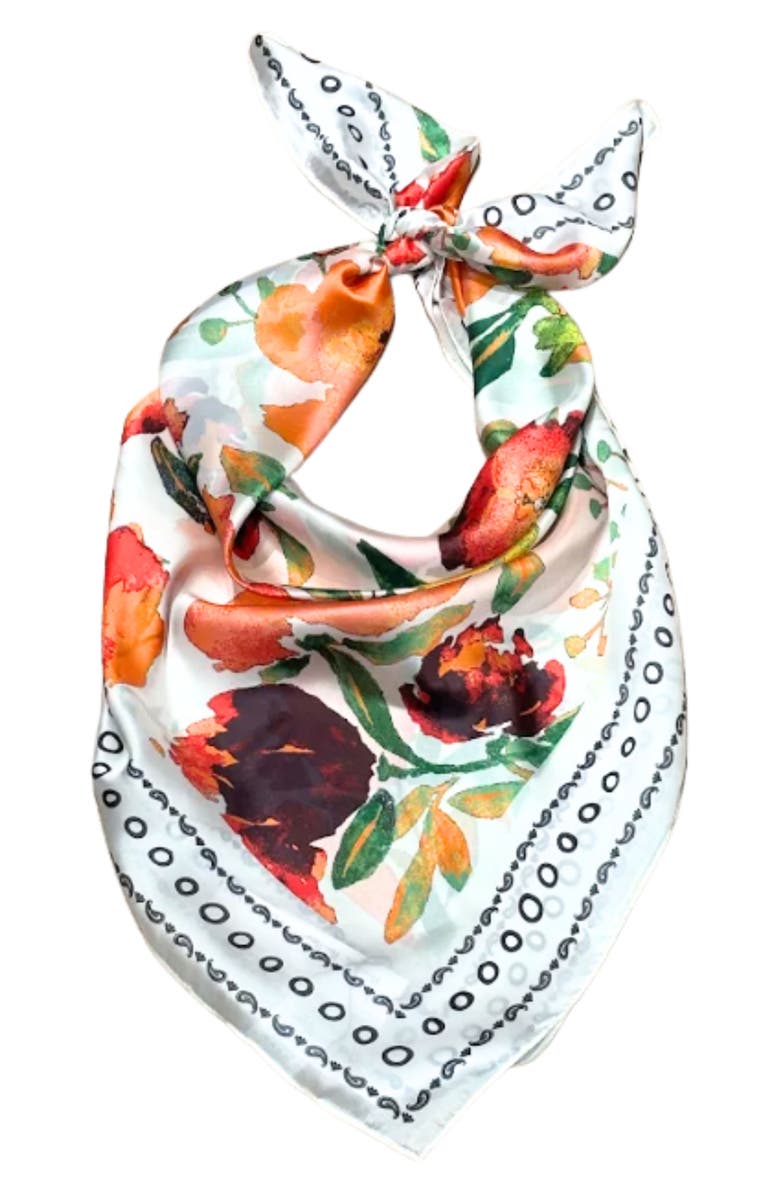 Nicole Miller Floral Satin Scarf, Alternate, color, White