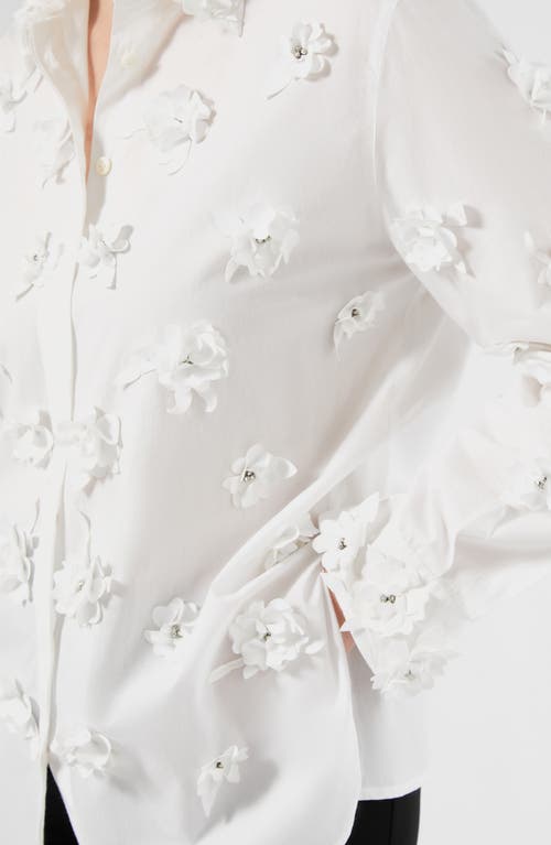 Marina Rinaldi Fidato Crystal Flower Button-up Shirt In White