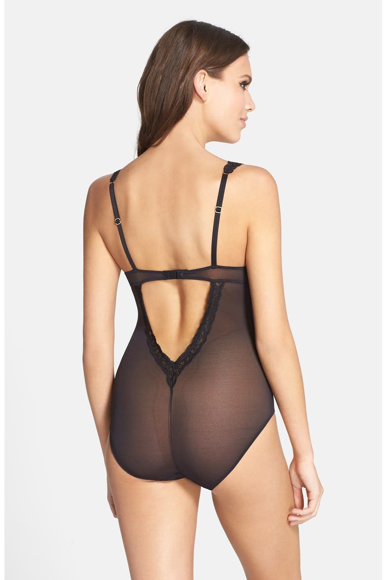'Feathers' Lace Bodysuit, Alternate, color, BLACK