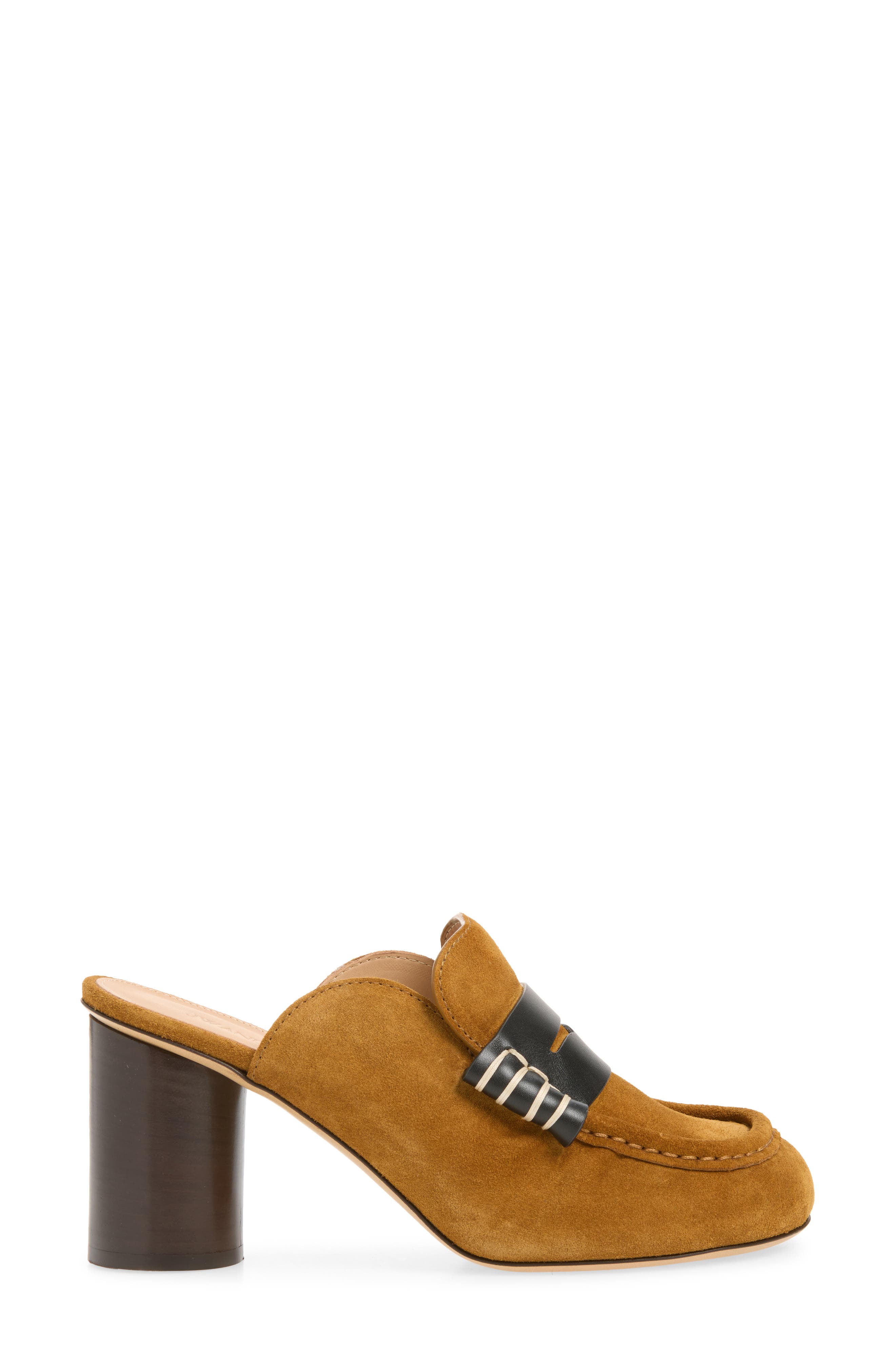 Suede Loafer Mule, Alternate, color, CARAMEL/ BLACK