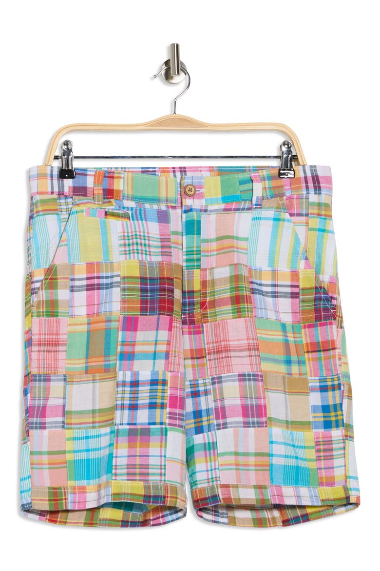 Patchwork Madras Flat Front Shorts, Alternate, color, PINEAPPLE