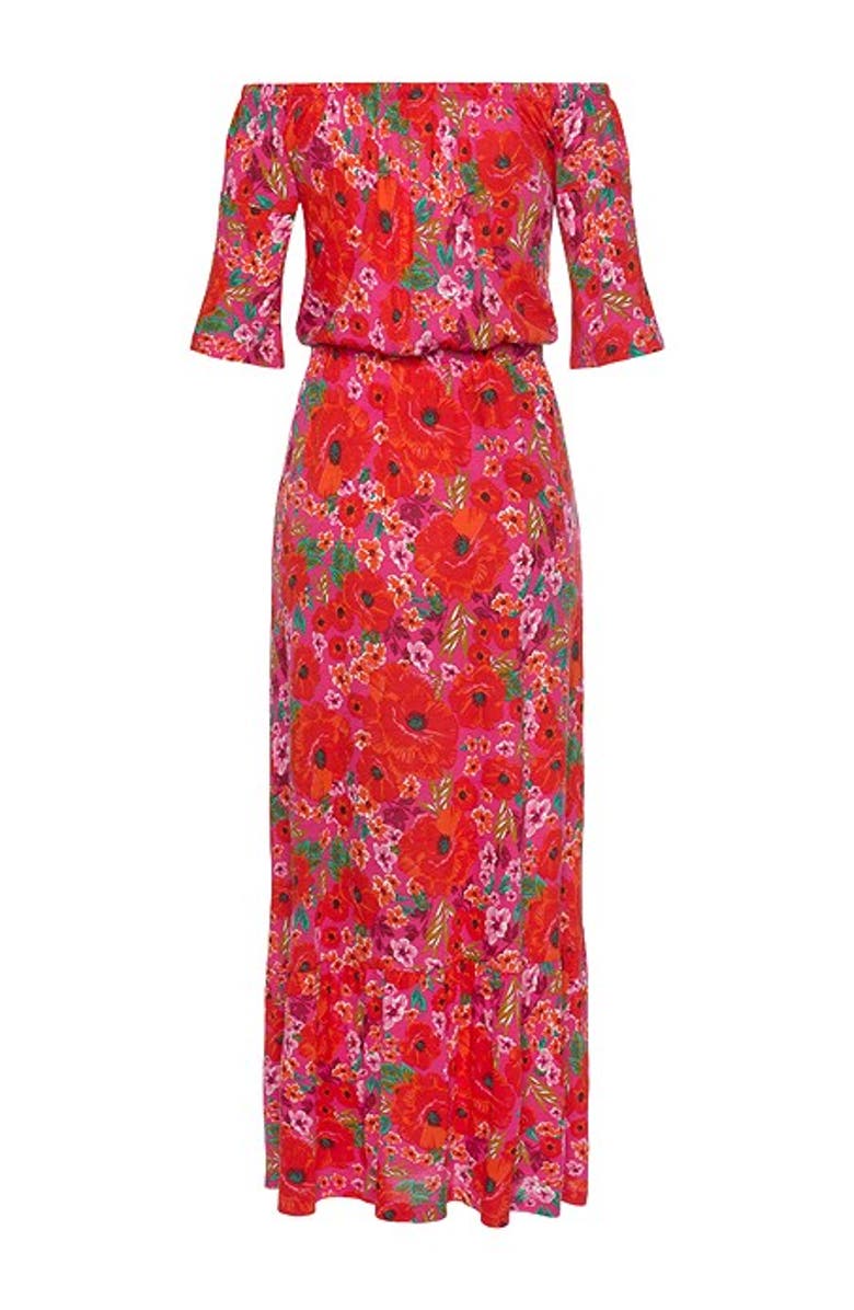 LASCANA Women's Off Shoulder Printed Maxi Dress, Alternate, color, Multi