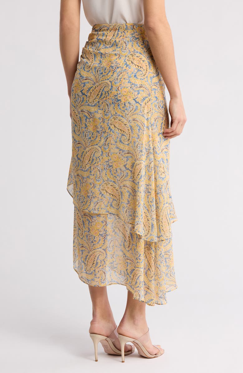 Veronica Beard Sira Ruffle Ruched Silk Tulip Skirt, Alternate, color, Blue/ Yellow Multi
