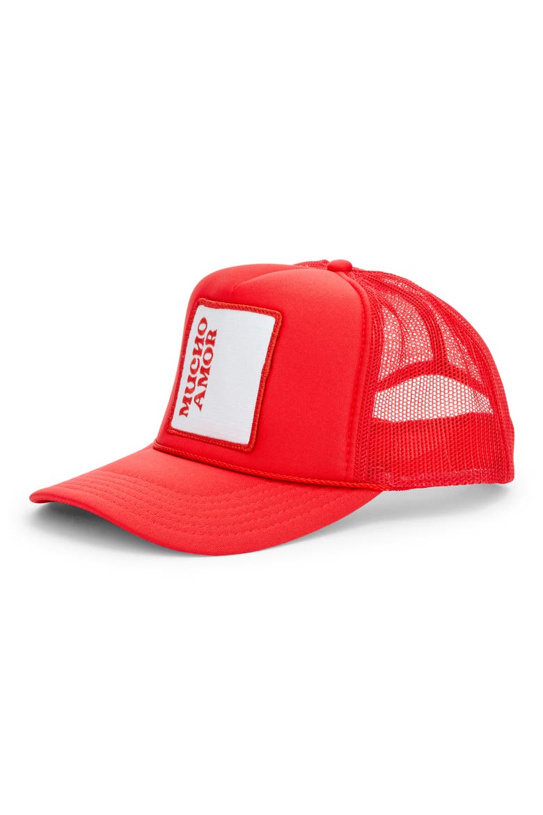 Mucho Amor Trucker Hat, Main, color, RED