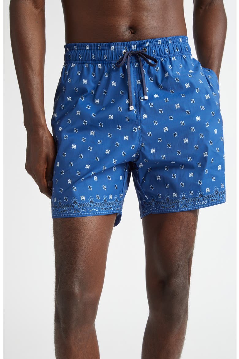 Monogram Paisley Swim Trunks, Main, color, BLUE