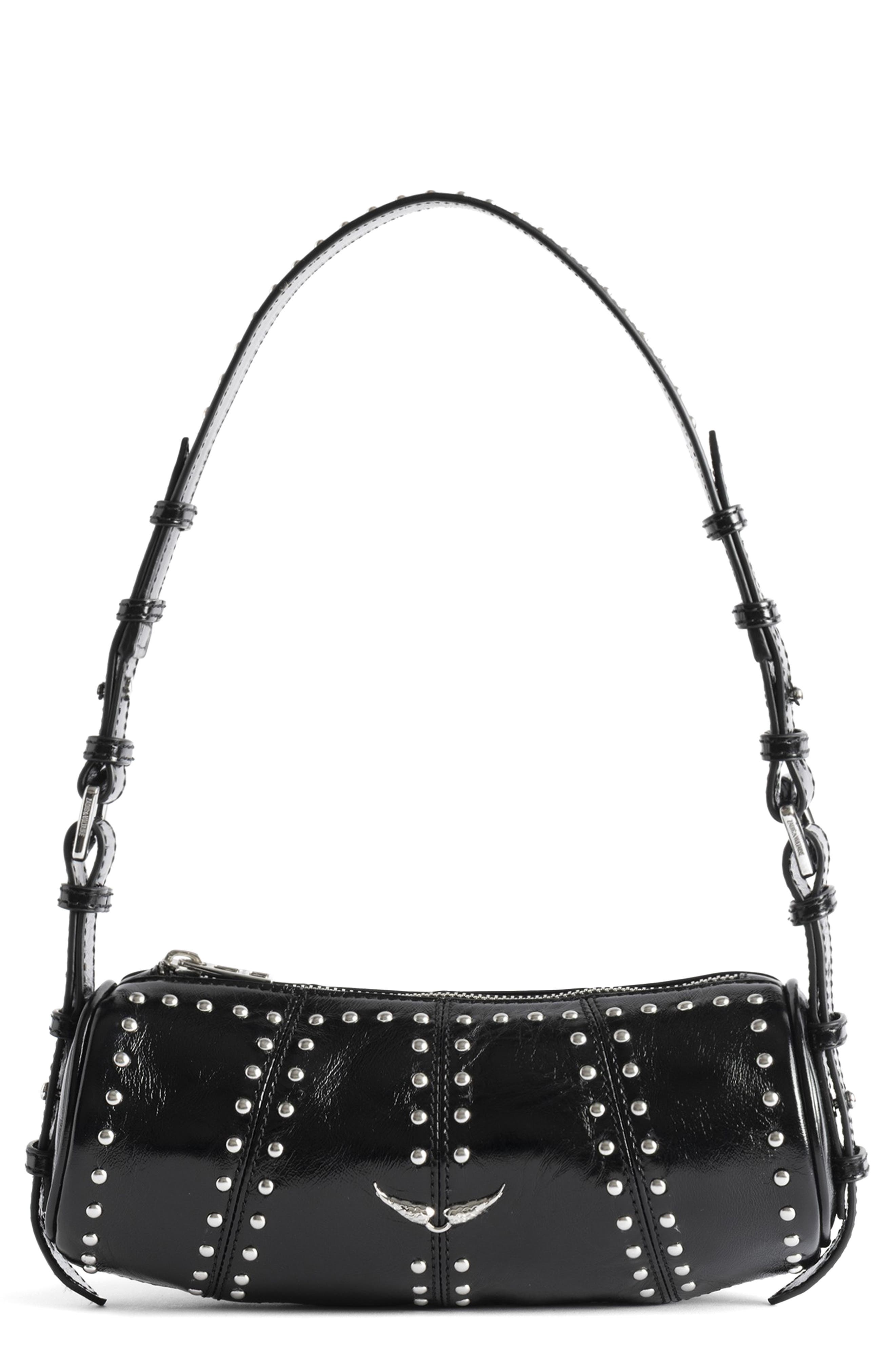 Zadig & Voltaire Le Roudoudou Studded Shoulder Bag, Main, color, Black