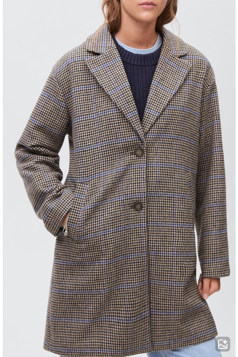 Houndstooth Longline Coat, Alternate, color, BEIGE