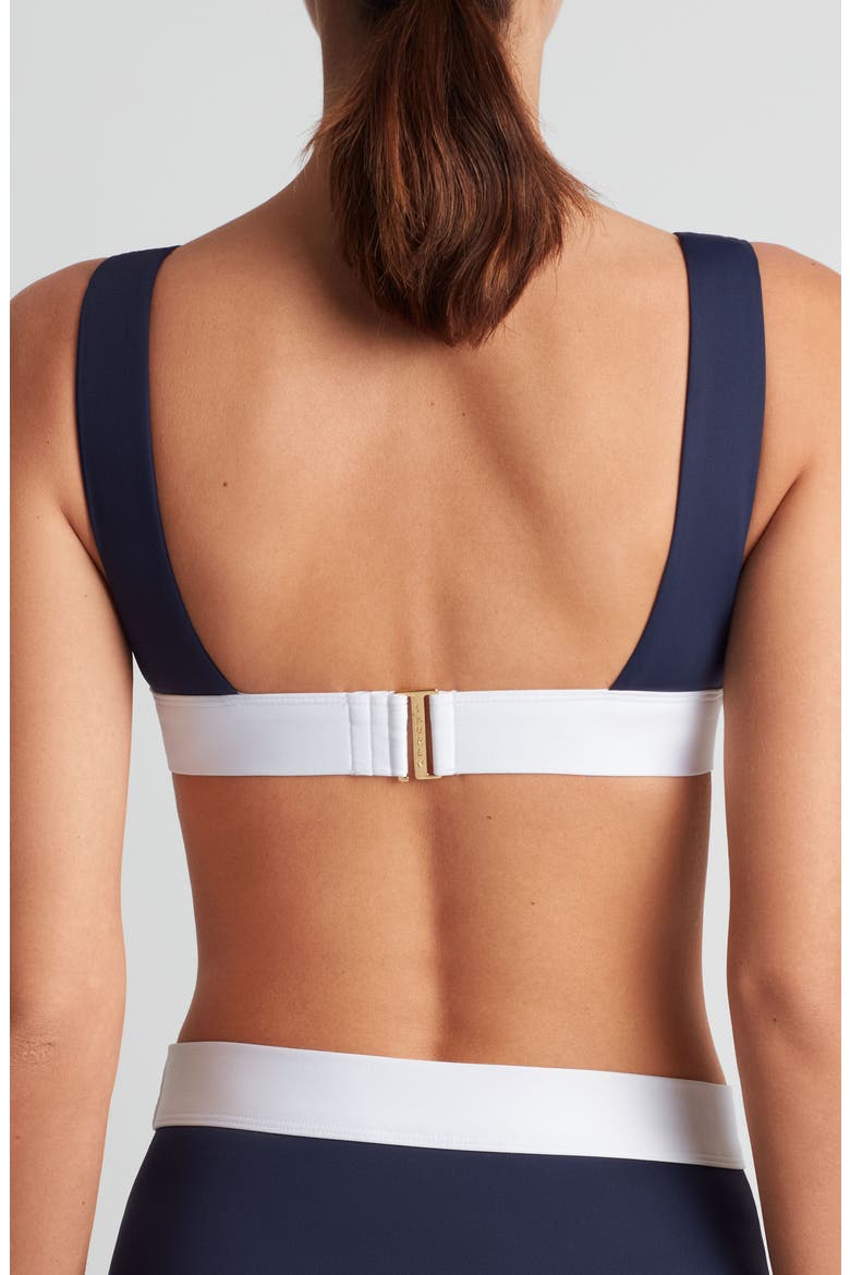 Banded Modern V-Neck Bikini Top, Alternate, color, DARK NAVY