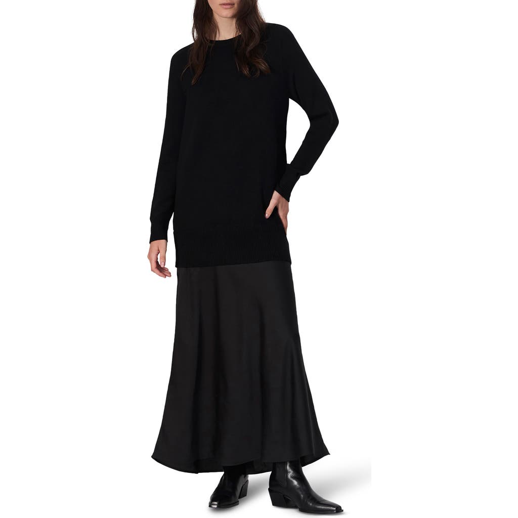 Rag & Bone Millie Long Sleeve Mixed Media Wool Blend Sweater Dress In Black
