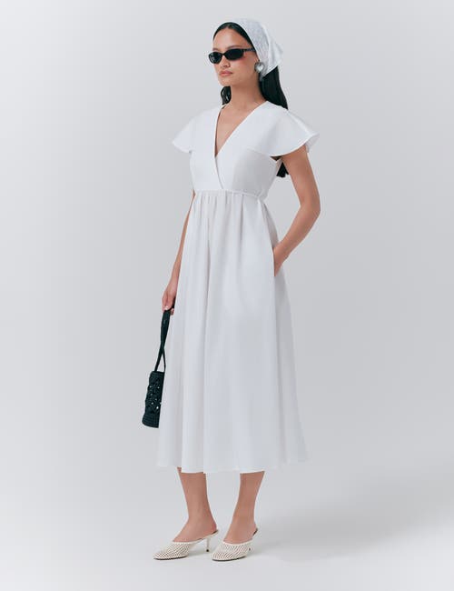 Ghost London Eloise V-neck Cotton Midi Dress In White