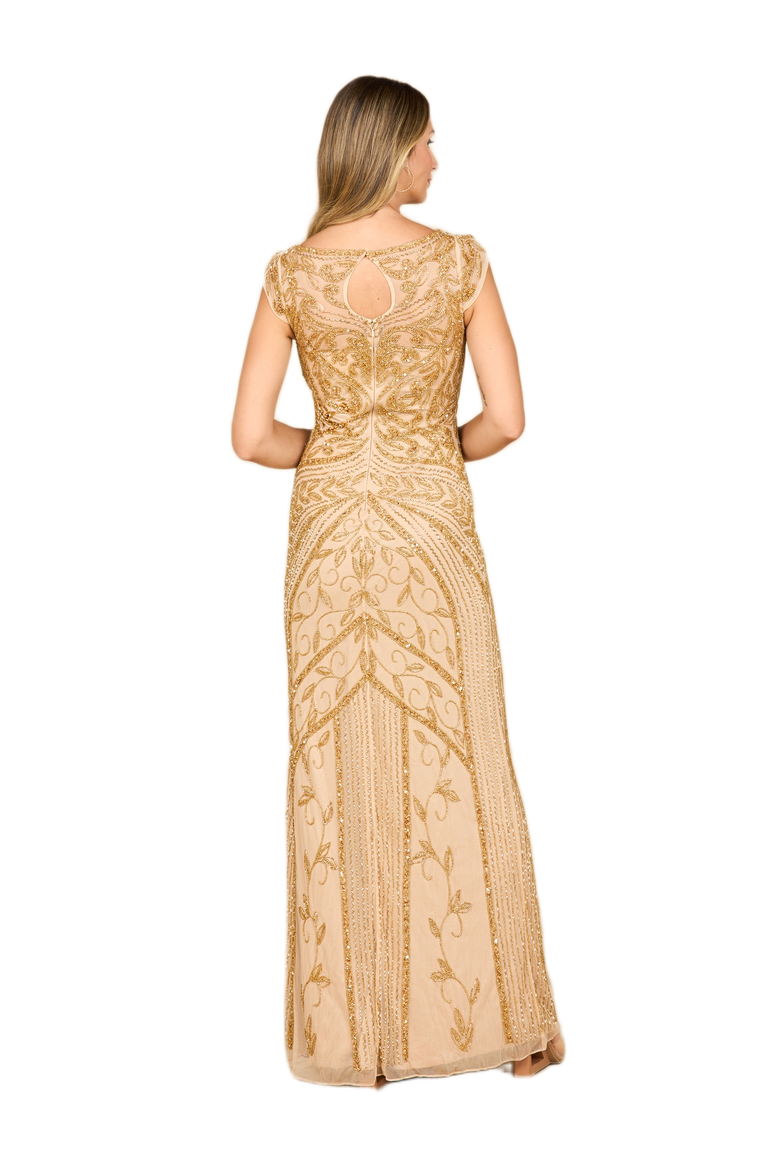 Beaded Cap Sleeve Sheath Gown, Alternate, color, Gold