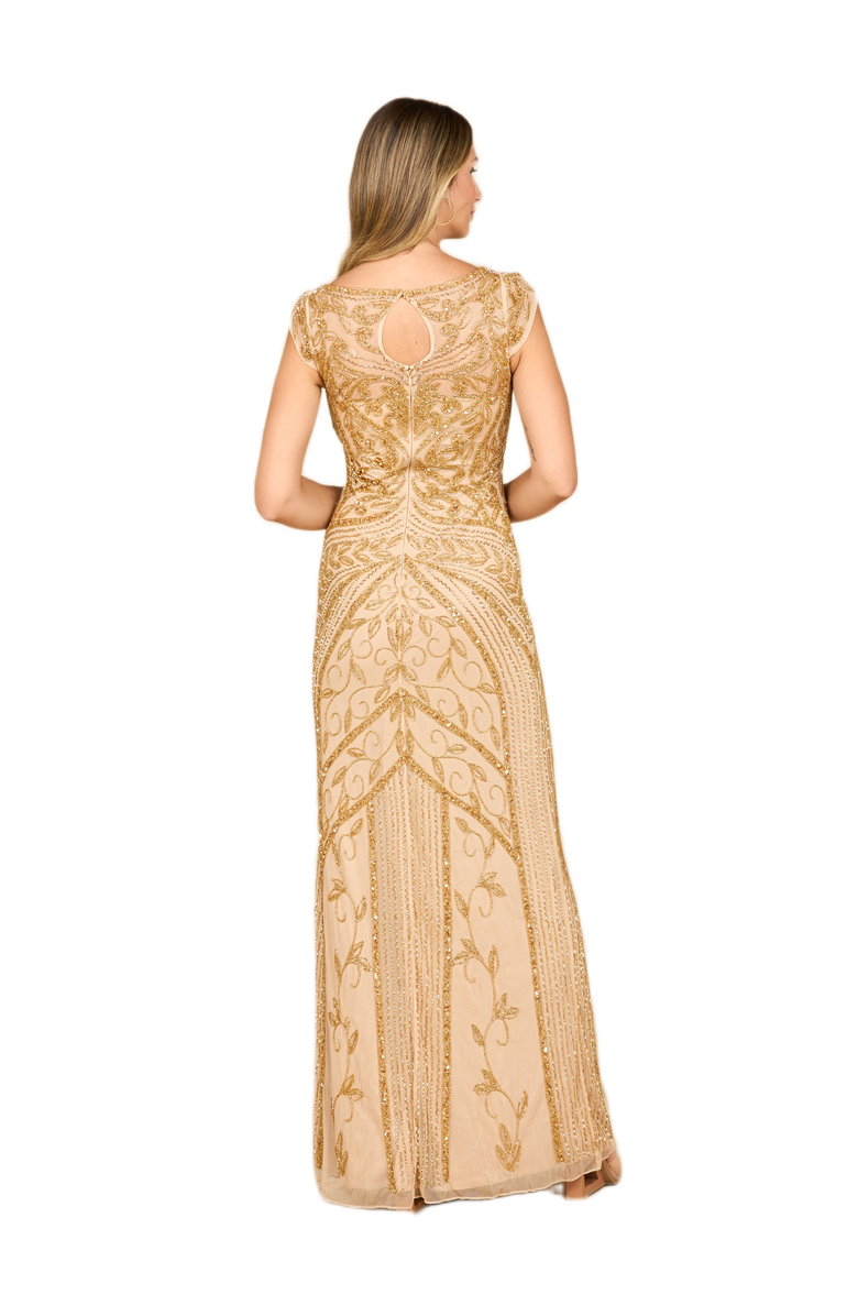LARA New York Beaded Cap Sleeve Sheath Gown, Alternate, color, Gold