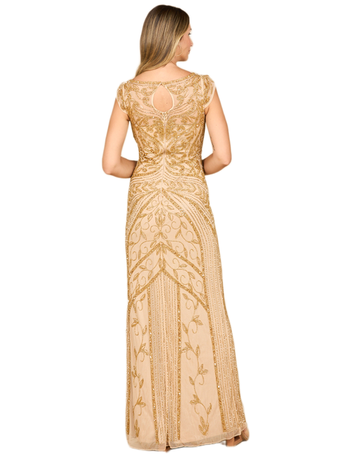 Lara New York Beaded Cap Sleeve Sheath Gown In Gold