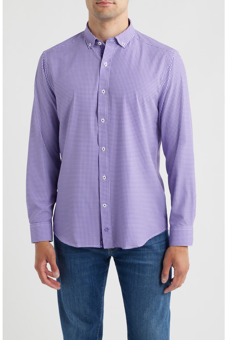 XC+™ Performance Game Day Gingham Button-Down Shirt, Main, color, PURPLE