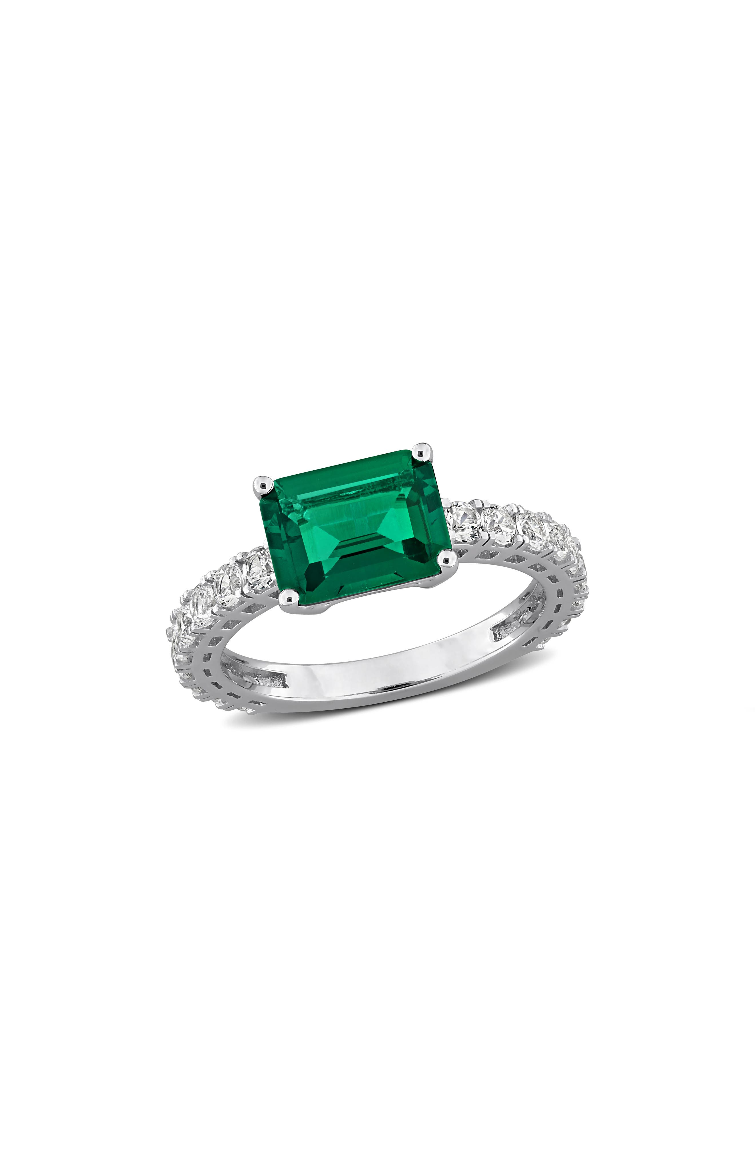 Lab Created Emerald-Cut Emerald Ring