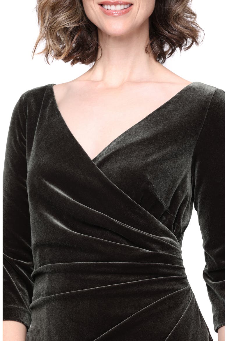 Ruched Three-Quarter Sleeve Velvet Gown, Alternate, color, OLIVE