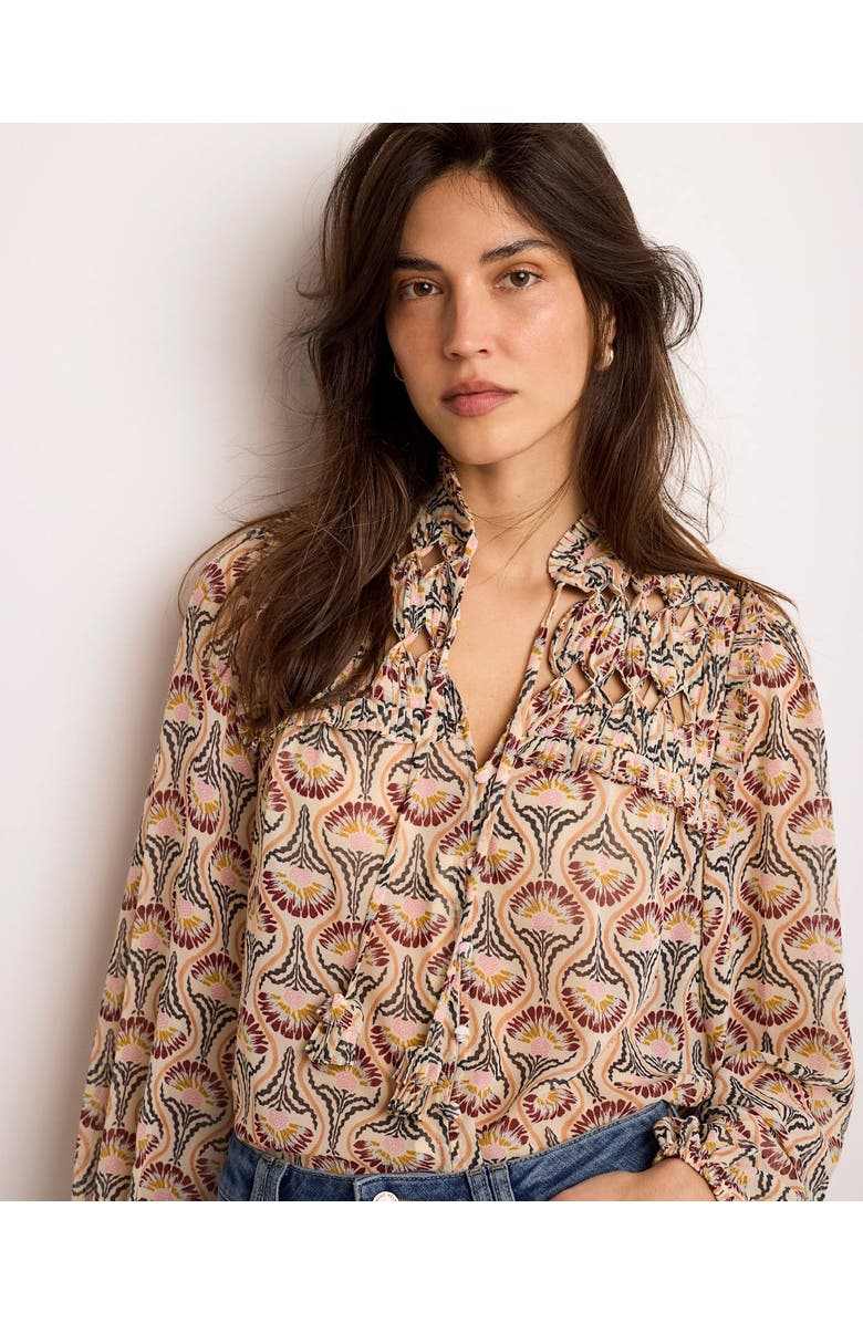 MINT VELVET Floral Print Ruffle Blouse, Alternate, color, Brown