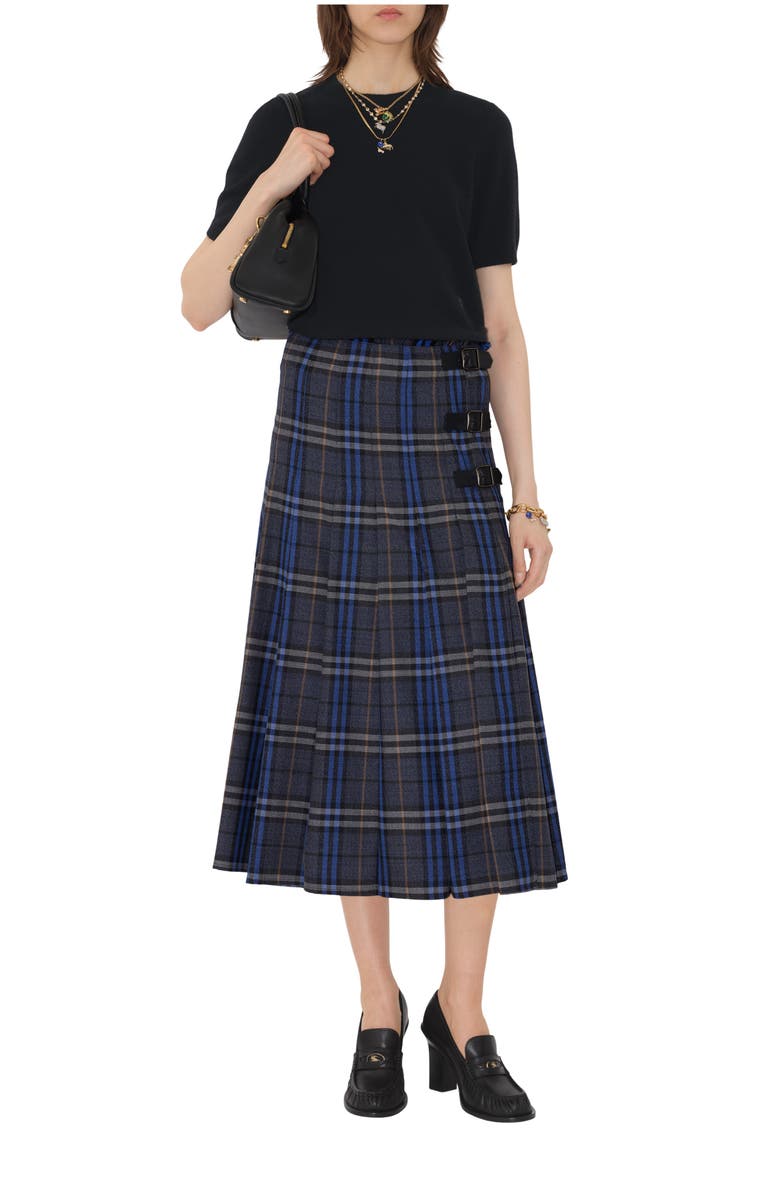 Burberry Check Wool Midi Kilt, Main, color, Bright Oxford Blue