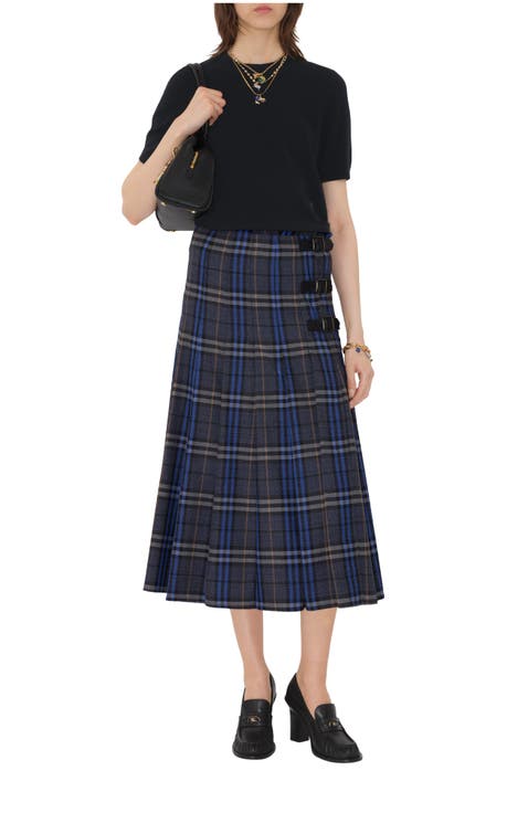 Check Wool Midi Kilt