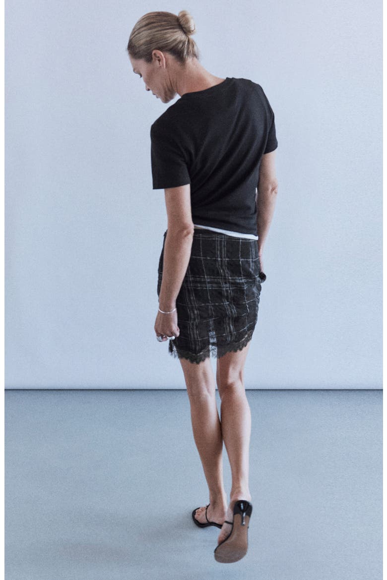 Checkered Linen Blend Miniskirt, Alternate, color, BLACK