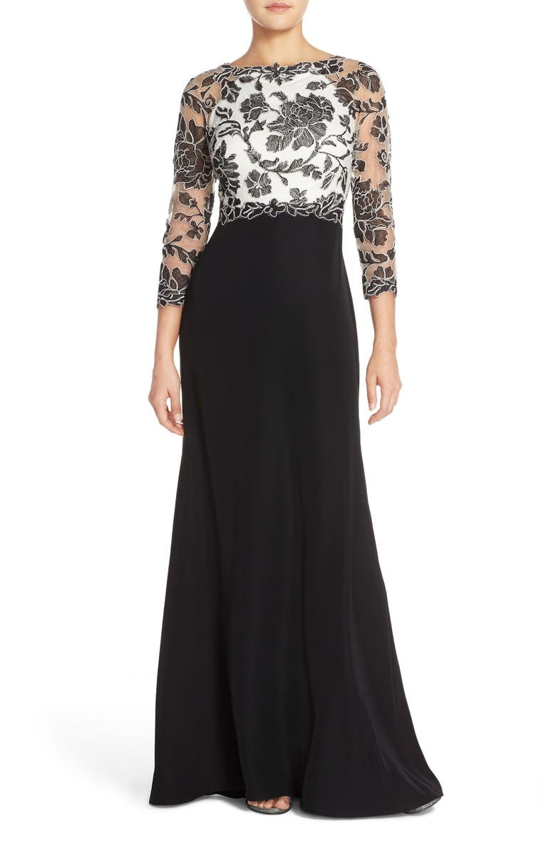 Tadashi Shoji Embroidered Lace Gown, Main, color, 