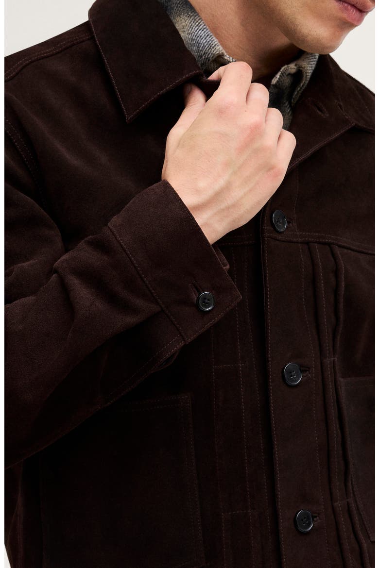 Suede Trucker Jacket, Alternate, color, DARK CAROB