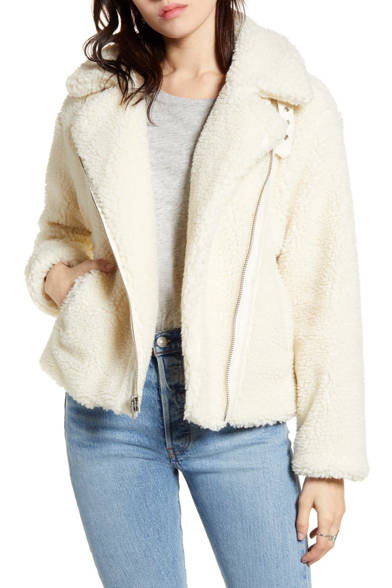 Levi's® Faux Shearling Moto Jacket, Main, color, CREAM