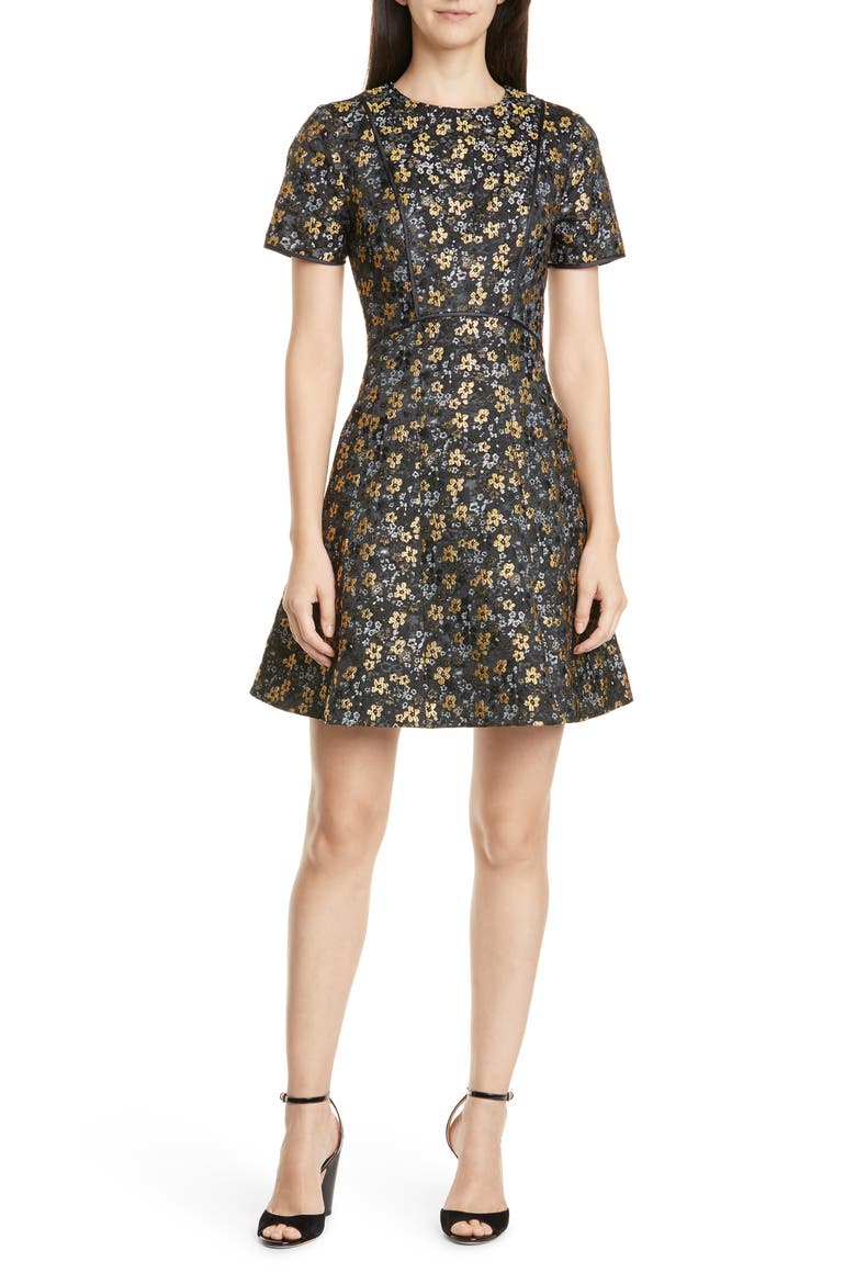 Divwine Floral Jacquard Fit & Flare Dress, Main, color, BLACK