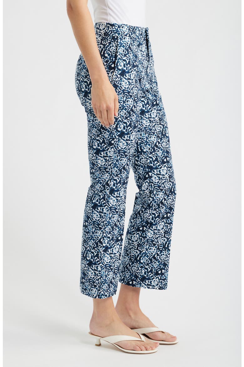 Plaza Shibori Lilies Stretch Cotton Boot Cut Pants, Alternate, color, INDIGO MULTI