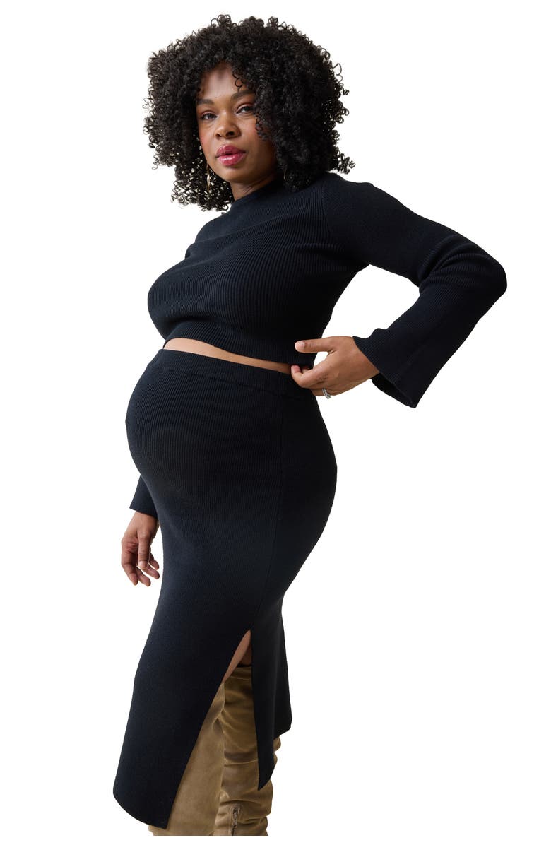 Ingrid & Isabel Long Sleeve Maternity Sweater Skirt Set, Alternate, color, Black