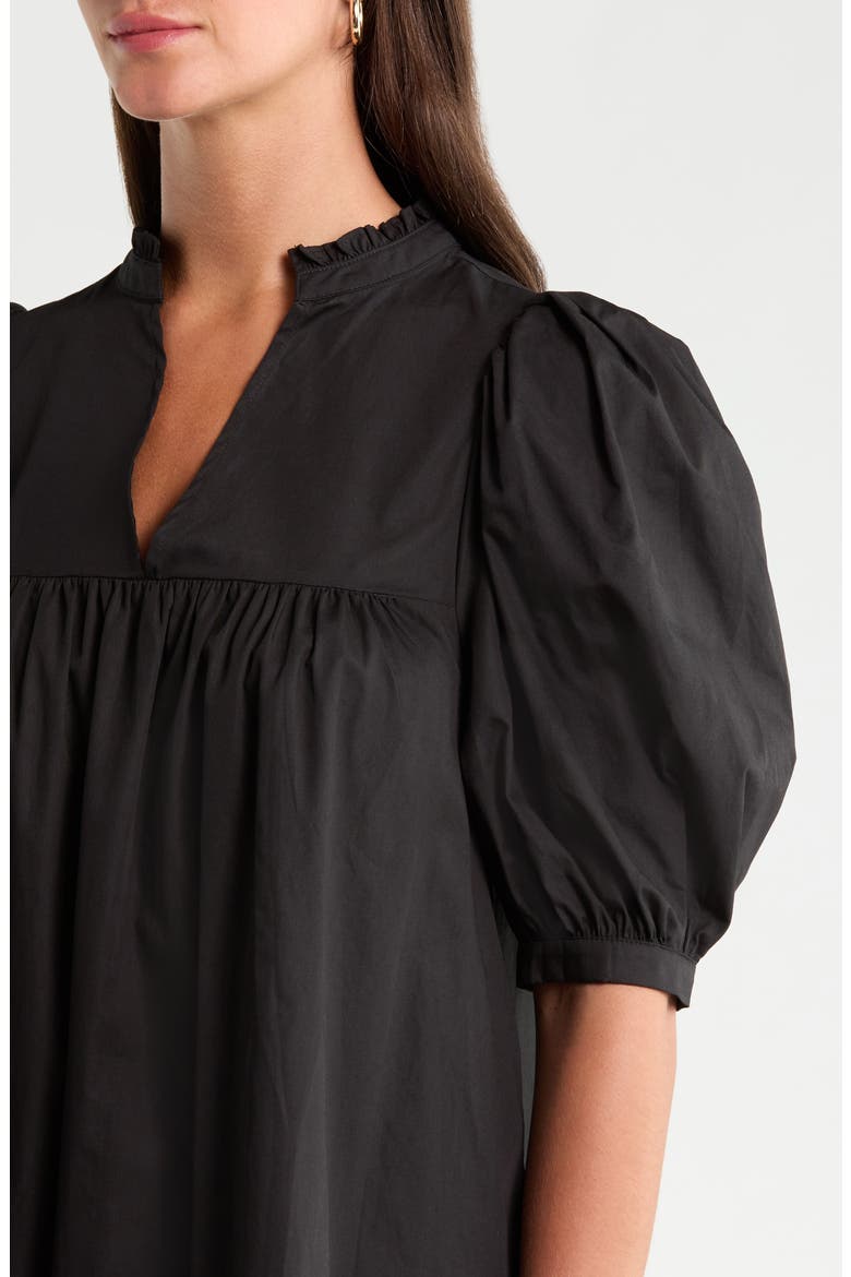 Julissa Split Neck Cotton Babydoll Minidress, Alternate, color, BLACK