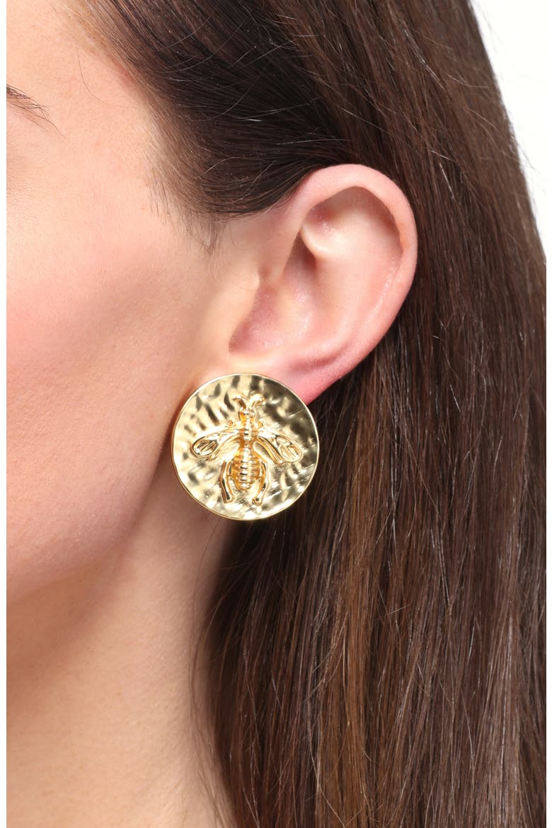Queen Bee Clip-On Earrings, Alternate, color, GOLD